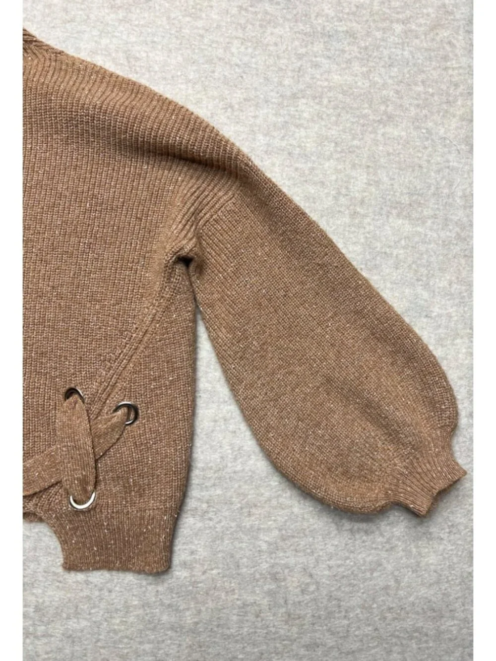 Kerisma Brown Mock Neck Angola Blend Sweater Knit Lace Oversized Soft M/L - Picture 4 of 9